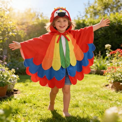 AGCOAH Parrot Costume for Kids Parrot Cape with Hood Children Red Bird Hooded Cloak Girls Boys Halloween Cosplay Dress Up Red 29.5Inch(3-12Y) by AGCOAH - Used condition - Image 7