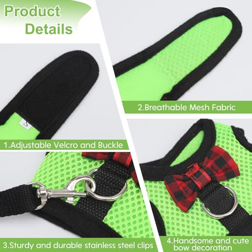 Image of Guinea Pig Harness and Leash,2packs Guinea Pig Clothes Baby Ferret Rats Hamster Soft Mesh Harness Leash for Decoration,Hamster Harness can be Adjusted to Any Size. (Black + Green)