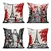 ArtSocket Lot de 4 housses de coussin en lin - Motif peinture à l'huile - Paysage de la ville européenne - France - Tour Eiffel - Noir - 45,7 x 45,7 cm