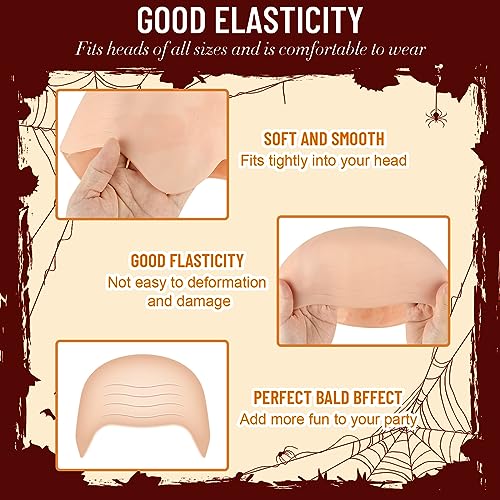 NACHLYNN 8 Pieces Halloween Bald Cap for Adult Makeup Latex Bald Caps Nylon Bald Wig Cap Costume for Halloween Party Accessory Kid Women Men - Thumbnail 4