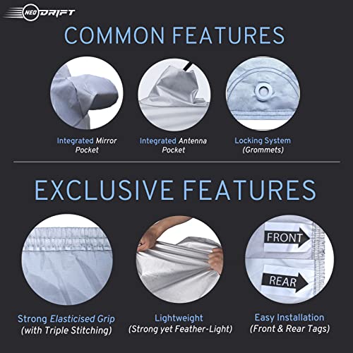 Image of NEODRIFT 'SilverTech' Car Body Cover Suitable for Jazz (Tailored Fit, 100% Water Resistant, All-Weather Protection, Multi-Layered & Breathable Fabric) Colour - Silver (Model Year: 2015-2023)