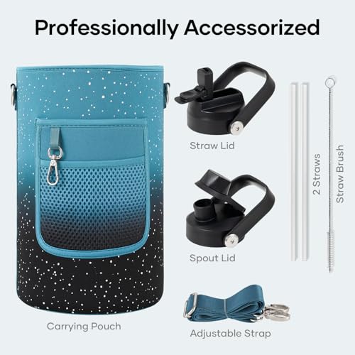 Image of BUZIO 1 Gallon Water Bottle Insulated with Dust-Proof Straw & Spout Lids