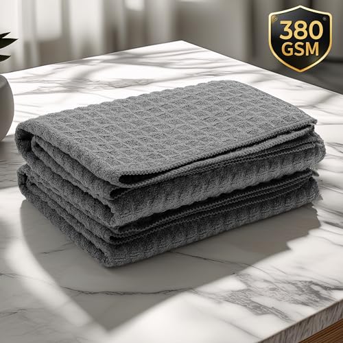 Image of Cutting EDGE 380 GSM - Set of 2 - Car & Bike Cleaning Cloth, Microfiber Waffle Weave Towel, Super Absorbent, Lint Free & Scratch Free for Drying, Cleaning & Polishing, Grey (48 x 40 cm)