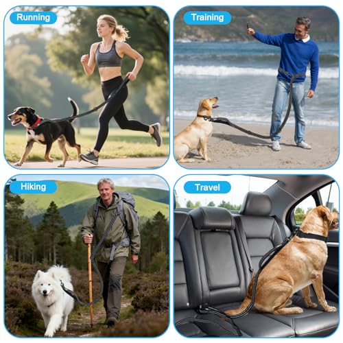 ETACCU Freihandleinen Hundeleine Große Hunde Joggingleine Hund Mit Verstellbarem Hüftgurt Verwicklungsfreie Reflektierende Leinen für die Taille für Mittelgroße und Große Hunde