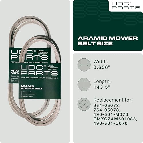 Image of UDC Parts 954-05078 Deck Belt Replacement for Cub Cadet 50 Inch ZT1 50 RZT 490-501-C070 Troy Bilt Mustang 754-05078 490-501-M070 Craftsman Z550 Z5600 Zero-Turn Mowers /Aramid Cord / 143.5 inch