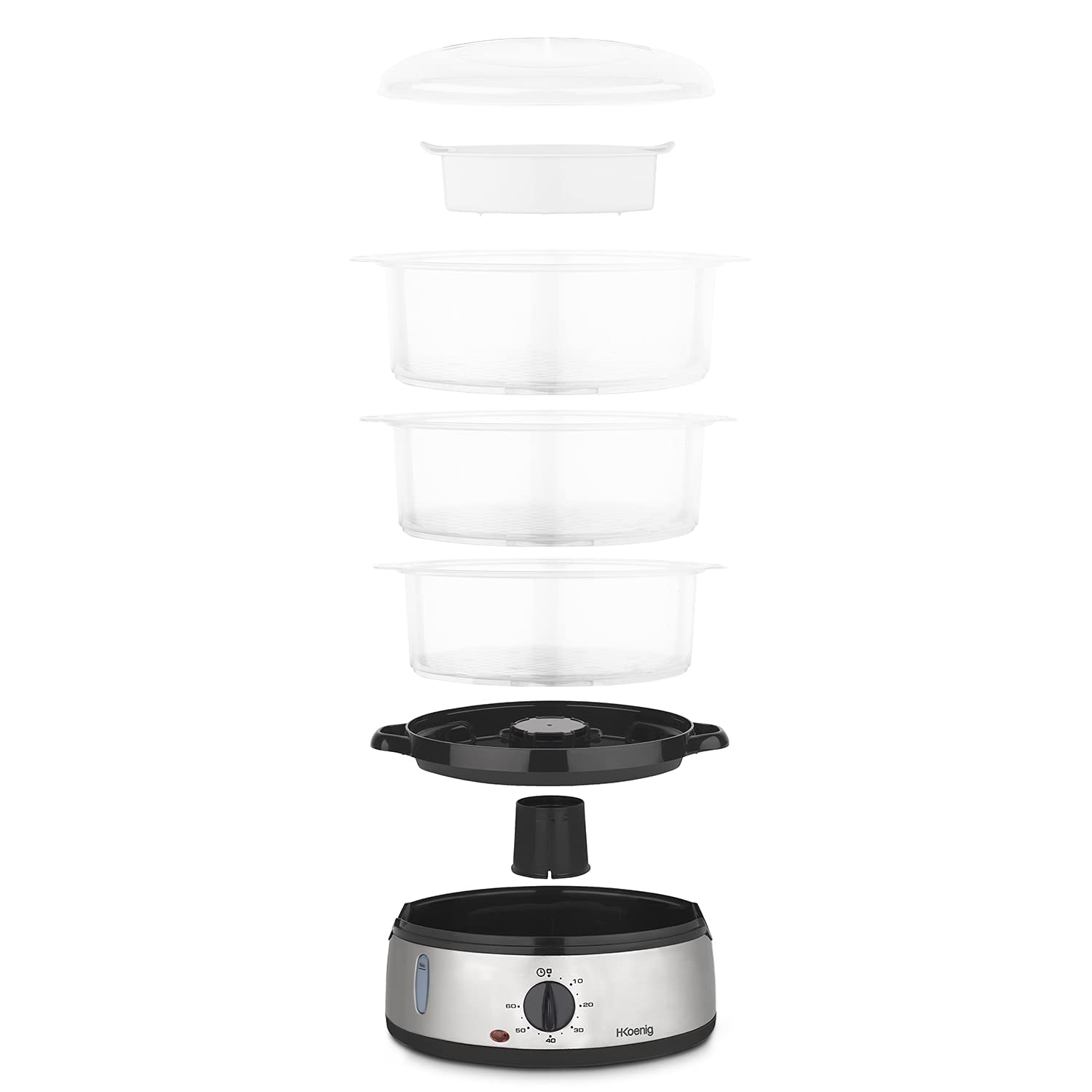 H.Koenig VAP10 Vaporizador Eléctrico, Multifuncional, 9L, Programable, Profesional, 3 Compartimentos, Huevos, Legumbres, Arroz, Minutero 60 Min