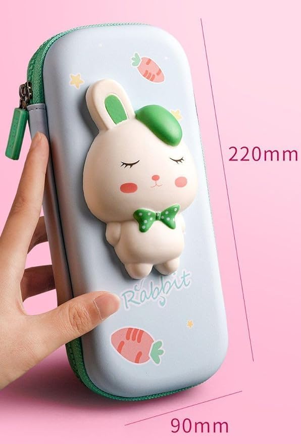Image of 3D Pink Rabbit Pencil Box with Cute Squishy for Boys for Girls and Kids for School 3D Embossed Pencil Zipper Pouch Storage Box Pencil case (Small Cute Pink Rabbit)