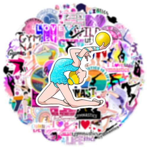 Sports Event: Gymnastics Stickers Pack, 50PCs Athletic Stickers for Hydro Flask, Laptop, Water Bottle, Waterproof Vinyl Decal, Gift Decals for Girls, Teens (Gymnastics)