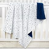 Baby Blanket for Boys Girls Soft Plush Double Layer Minky Blanket with Dotted Backing, Lightweight Receiving Blanket with Star Pattern for Infant or Newborn (30x40 Inch, Blue)