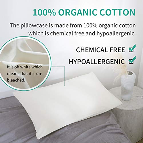 Image of Organic Cotton Pillow Case - One Pack 13 inchx 18 inch Kids Pillow Pillowcase with No Zipper - 300 TC Thread Count - Soft, Safe and Hypoallergenic - Off White