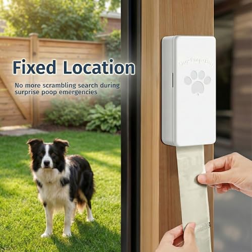 Image of Dog Poop Bag Dispenser Wall Mount with Magnetic Lid, Quick Pull & Easy Access, White Dog Poop Bag Holder for Outdoor Yard, Includes 4 Rolls (60 Bags)