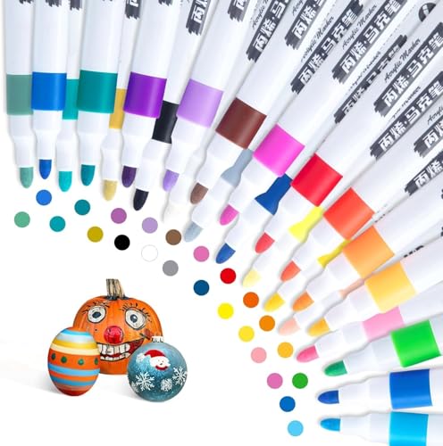 Image of 24 Shades Acrylic Markers Pen Paint Set for Rock Painting, Wood Paint Art Craft Calligraphy Drawing, Glass Ceramic, Journal, Doodling, Writing Books, Perfect for Sketching