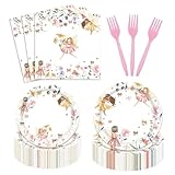 96 Pcs Fairy Plates and Napkins Party Supplies Enchanted Forest Garden Birthday Party Tableware Set Fairies Wonderland Party Decorations Favors for Girl Birthday Party Serve 24 Guests