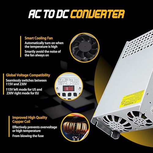 AC to DC Converter 110V to 24V 62.5A 1500W Power Converter, AC 110V 220V to DC 24V Universal Switching Regulated Power Supply SMPS Transformer AC to DC Adapter for LED,CCTV,RV (DC24V-62.5A-1500W)4