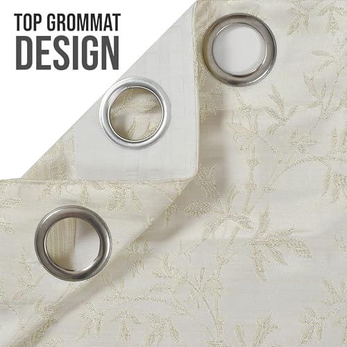 Image of FRESH FROM LOOM Heavy Jari Jacquard Premium Luxury Light Blocking 80% Room Darkening Curtain 8 Feet Long Door & Window | Semi Blackout Floral | Eyelet Ring | Anti-Shrink Parda(8feet, Cream, 1pc only)