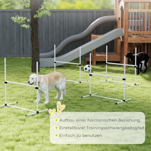 PawHut Agility Hürdenset Slalom Stangen Hunde Training Set 4 x Hürden, Kunststoff, Weiß, 95x65x95cm
