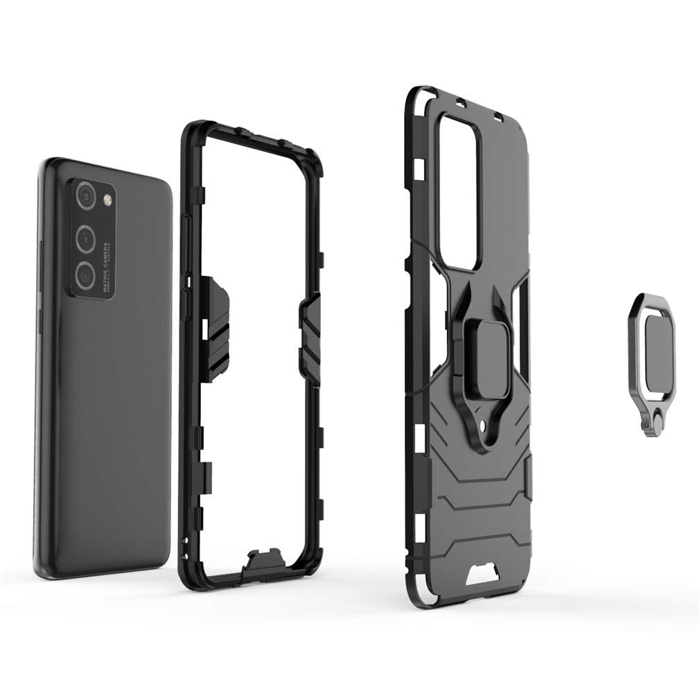 CHcase Huawei P40 Pro Funda, Anillo Metálico Sujeción Soporte Antichoque Rígido Caja (Funciona con el Montaje de Coche Magnético) Doble Capa Sólido Case Carcasa para Huawei P40 Pro -Black Plus Gray — view 3