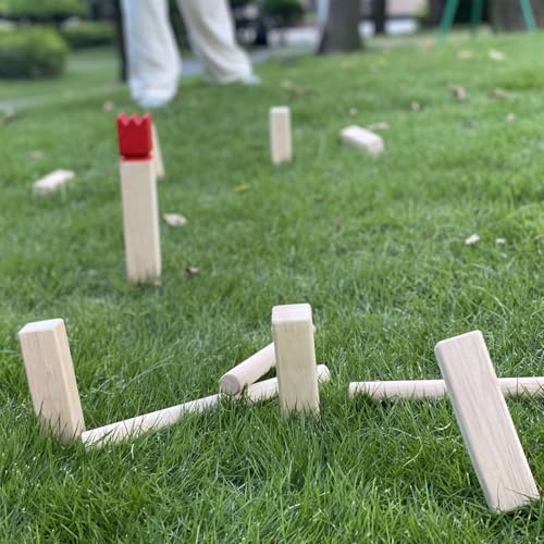 Jac & Mok Kubb Game Set - Hardwood Viking Games -KUBB Throwing Outdoor Games (Kubb Red, 5 x 5 x 30cm -King)