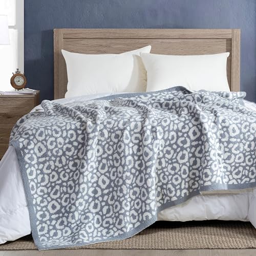 Image of Elegant Comfort Leopard Throw Blanket, Gray Super Soft Cozy Fluffy Warm Throw Blankets for Couch, Sofa, Chair, Bed, Camping, Picnic, Travel Lightweight Bed Blanket (50 inch x 70 inch)