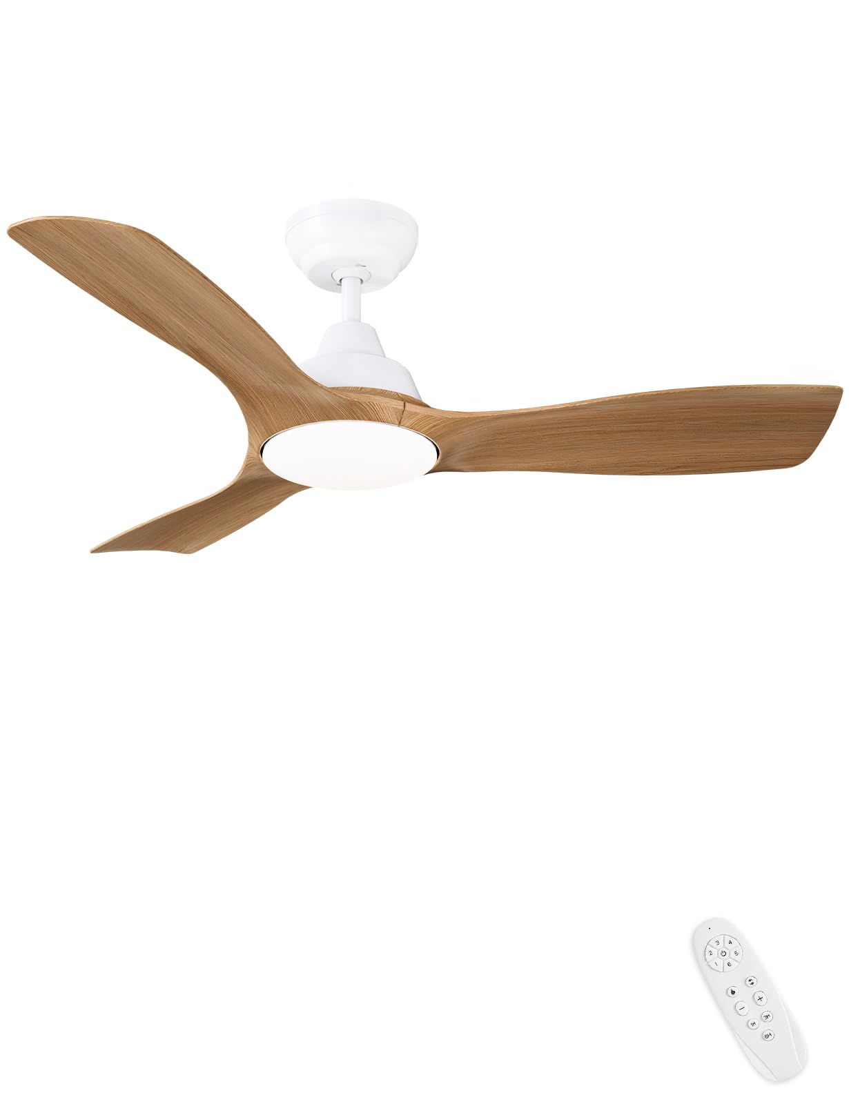 CJOY Vventilador de Techo con Luz Silencioso, Ventilador de Techo con Iluminación Blanco, 42'' 3 Palas de Madera, Tri-Color Regulable, 6 Velocidades DC Reversible para Salón, Dormitorio