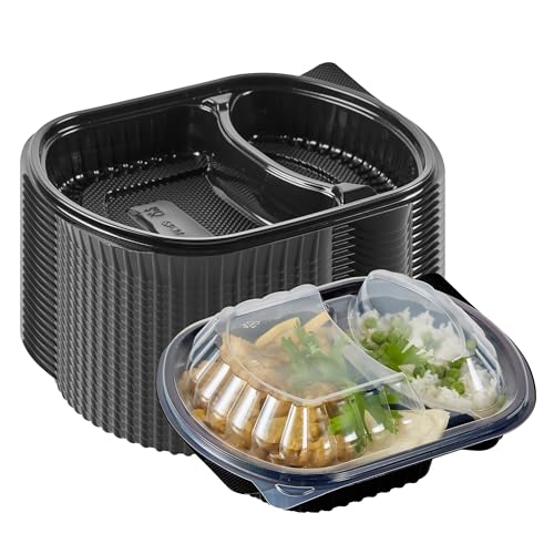 Image of Restaurantware-Chef 101 28 Ounce Meal Prep Containers, 100 Microwavable To Go Containers With Lids - 2 Compartments, Disposable, Black Plastic Oval Food Containers, For Hot And Cold Food, Freezable