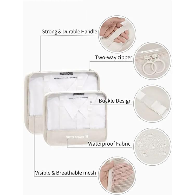 Image of NIGHTSTAR 7 Pcs Foldable Luggage and Laundry Bag Pouch Waterproof Travel Toiletry Organizer Garment Storage Bag Portable Packing Cubes (1 Pc) (Beige)