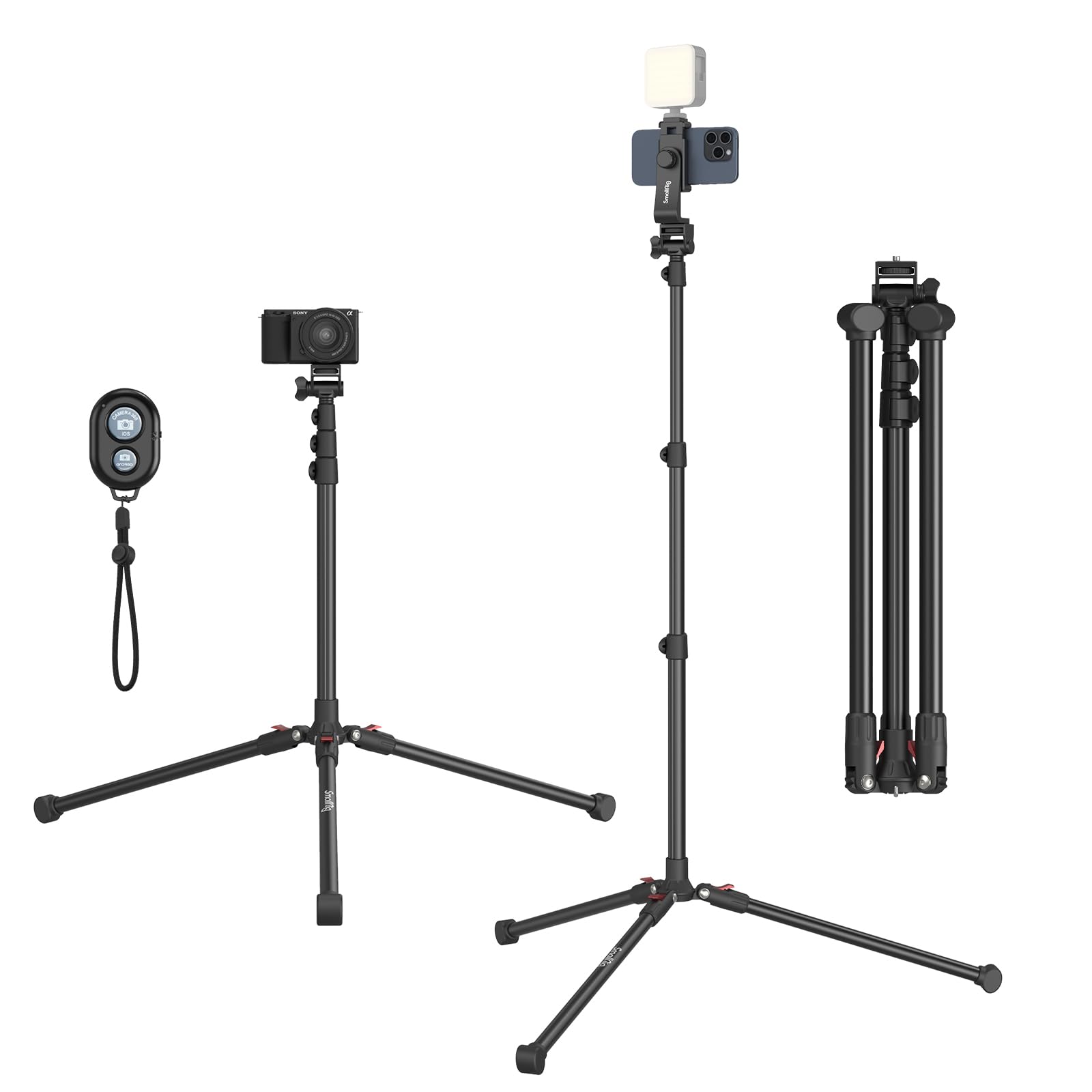 SMALLRIG Treppiede per Telefono con Telecomando, Treppiede Portatile da 170 cm Piegabile all'Inverso, Supporto per Luce Universale per Fotografia, Vlogging, Selfie e Live Streaming - 4363