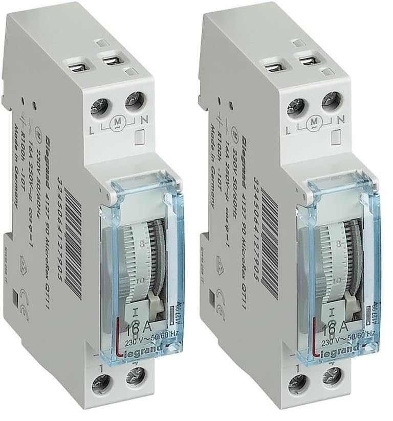 Legrand 412790 Interrupteur horaire analogique modulaire programmable Manuel journalier - Cadran Vertical avec réserve de Marche (Lot de 2)