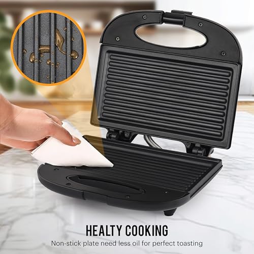 Image of Cello Super Club Ultra Pro 800W Grill Sandwich Toaster with Fixed Grill Plates | Black| Heat Resistant Bakelite Body |Non-Stick Coating | Power Indicators.