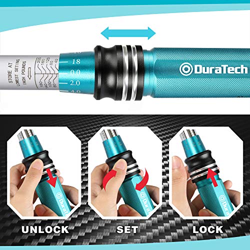 DURATECH 1/4 Inch Drive Click Torque Wrench, Torque Wrenches Set, 1/4 Inch Pound Torque Wrench, 40-200 In.-lb, Quick-release Reversible, 72 Tooth with Bit Socket Set, Storage Case Included