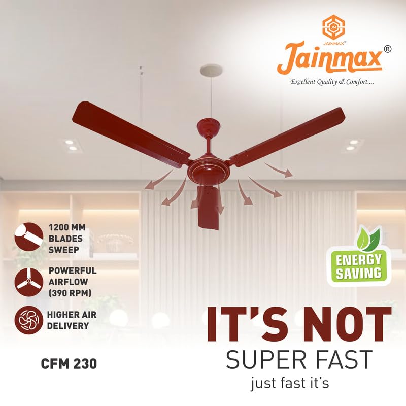 Image of 1200mm Ceiling Fan | 50W High-Speed Motor | 390 RPM | 100% Copper Winding | Anti-Dust | BEE Star Rated | Rust-Resistant | Up to 33% Energy Saving | Strong & Powerful Performance (Brown)