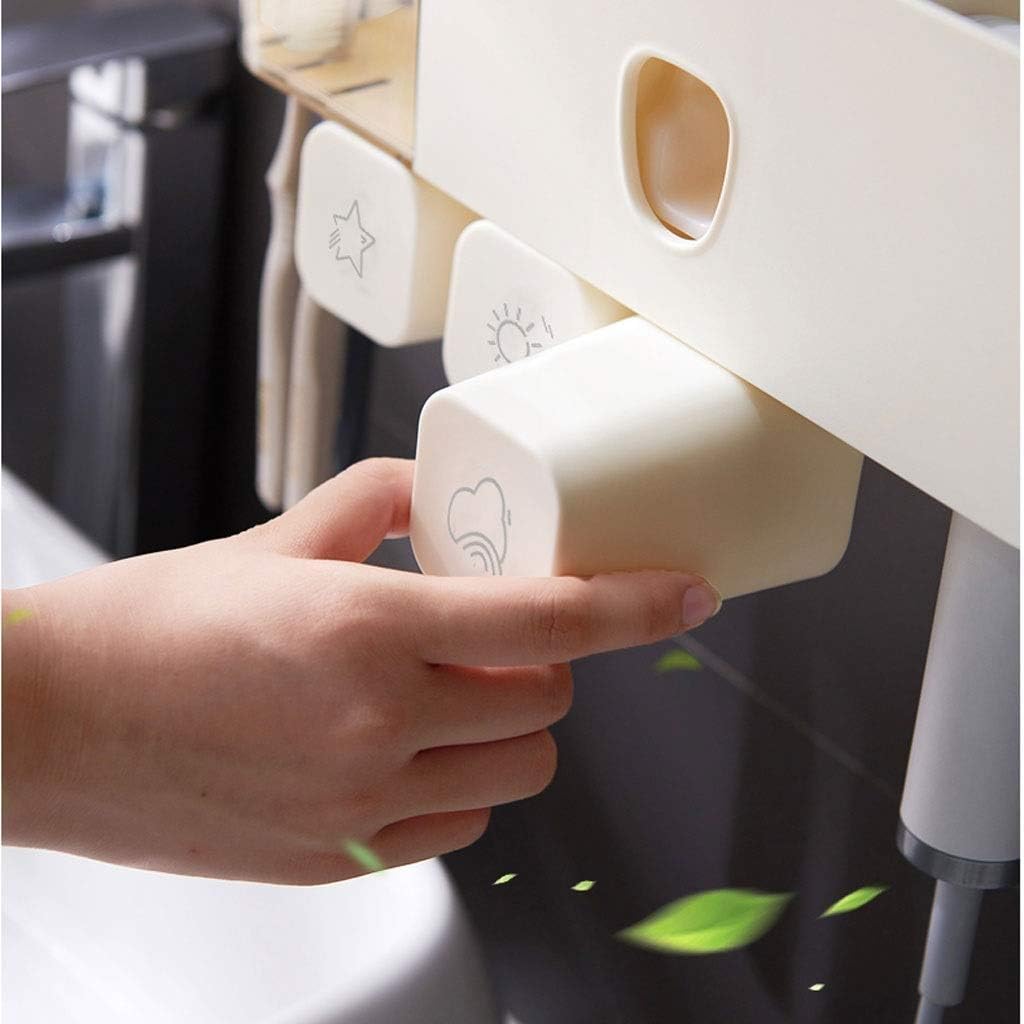 Toothbrush Holder Multifunctional Wall-Mounted Space-Saving Toothbrush and Toothpaste Squeezer Kit,5 Toothbrush Slots,3 Cups (Color : A) (B)