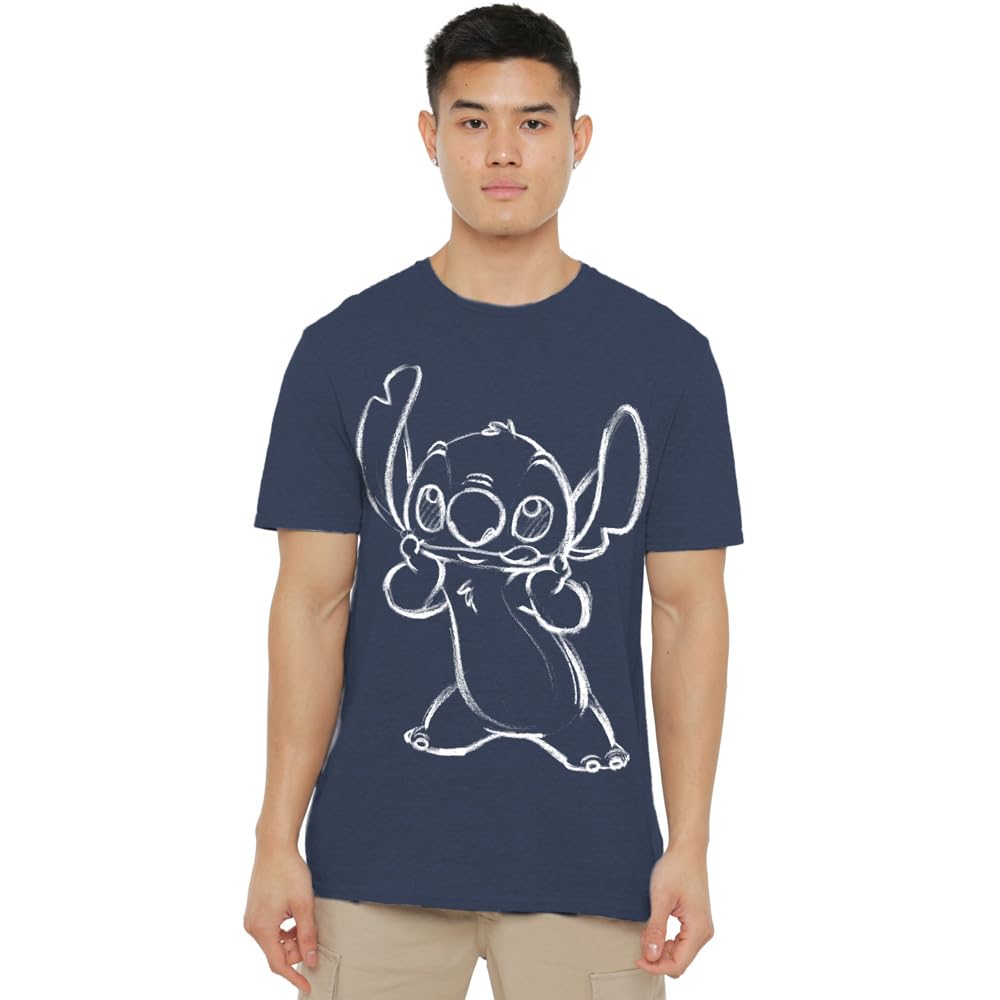 Disney LILO & Stitch Sketch Unisex T Shirt, Heather Navy, Large
