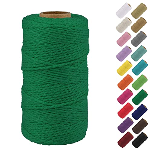 Binwat Natural Macrame Cotton Cord Twine String Colored Cotton Rope Yarn for DIY Crafts Knitting Plant Hangers Christmas Wedding Decor (Green, 2mmx100m)