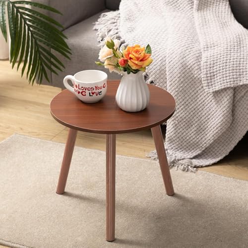 Image of BROWN ART SHOPPEE Coffee Table Faux Marble Design Table Side Table, Round Solid Wood End Table Coffee Table Flower Stand Sofa Side For Living Room Balcony Furniture Decor Corner table-15x15x18 (Brown)