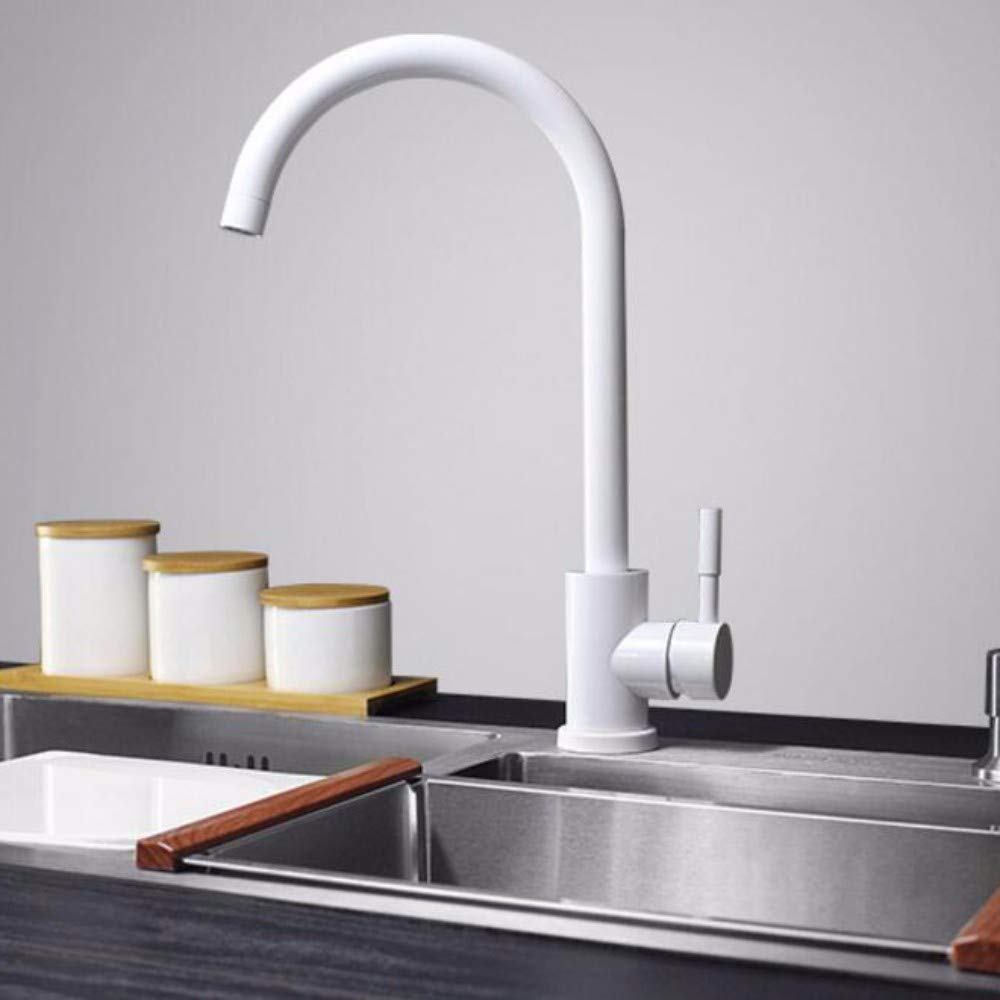 Robinet lavabo blanc inox 304 mitigeur anti-calcaire pour évier cuisine