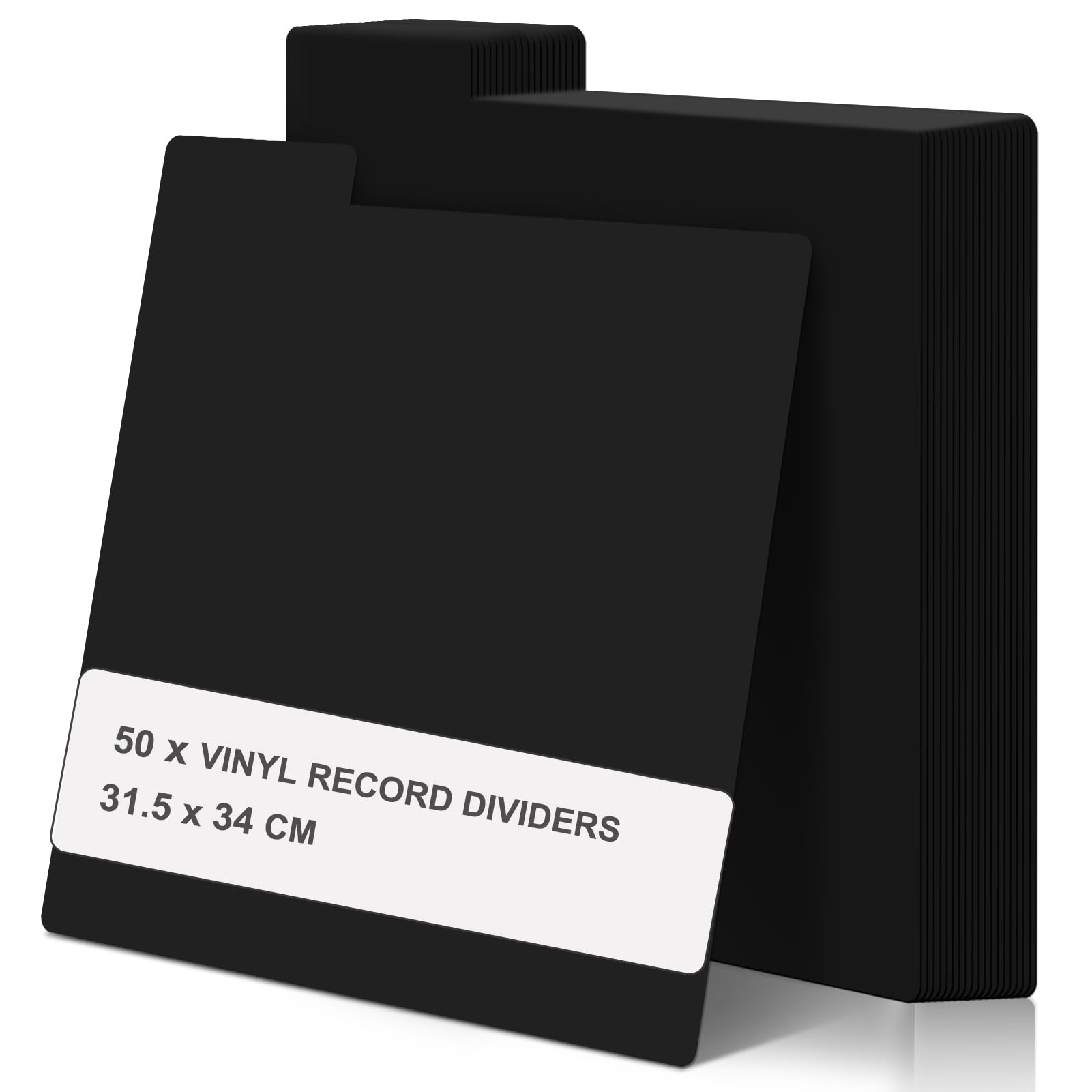 Lot de 50 intercalaires réutilisables en plastique avec onglets, 31,5 x 34 cm, séparateurs de disques vierges à faire soi-même, pour organisation à 33 tr/min (noir)