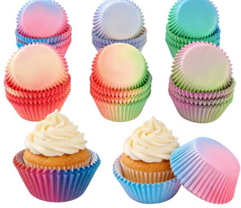 600-Count Standard Cupcake Liners, Food Grade Colourful Baking Cups Wrappers, 6 Styles Gradient Muffin Cases for Wedding Birthday Party