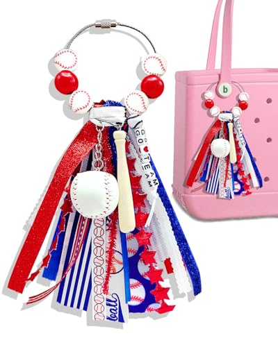 Besunie Ball Sports Bogg Bag Charms, Baseball Ribbon Bogg Bag Accessories Rubber Tote Bag Accessories, Bogg Charms for Bogg Bag, Simply Southern Tote and Beach Tote Bag