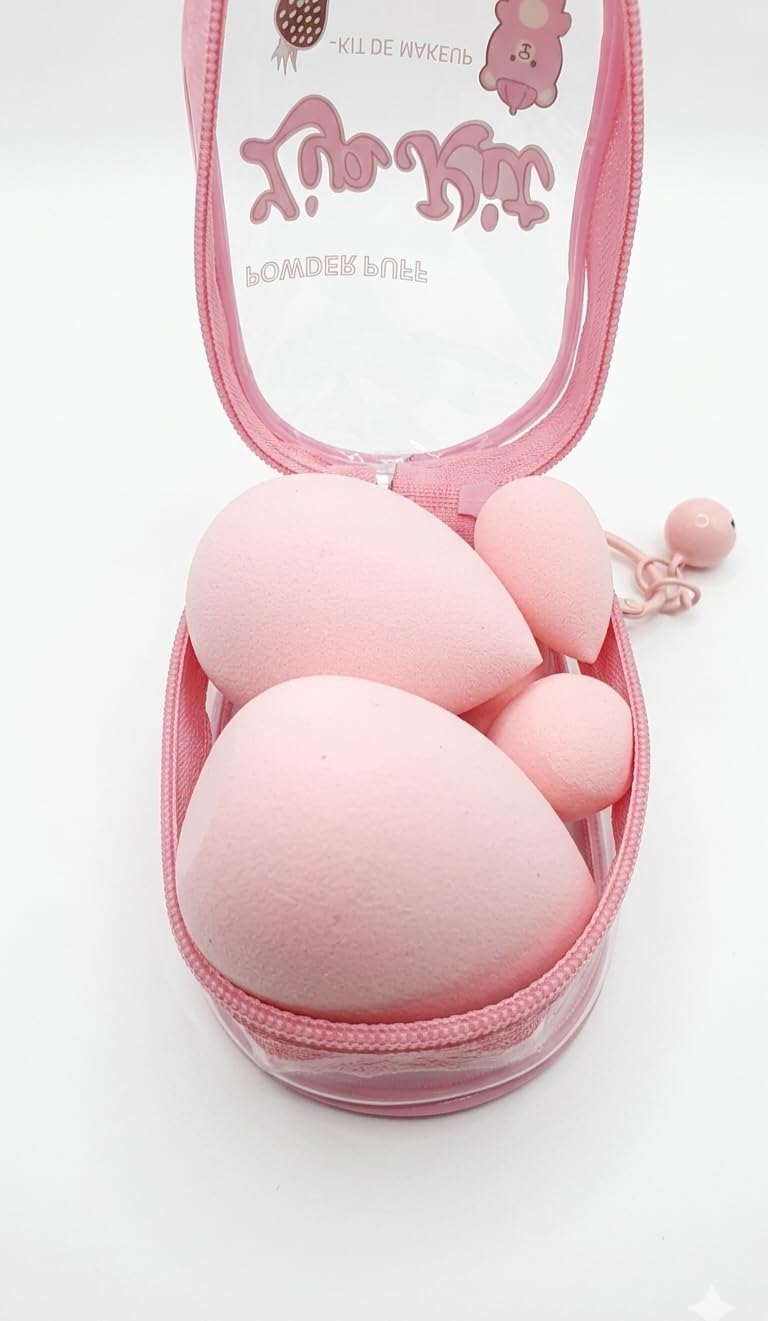 Rose Cosmetics 5'li Pembe Makyaj Süngeri Seti - Özel Fermuarlı Yıldız Anahtarlıklı Çanta Dahil - Fondöten, Kapatıcı ve Aydınlatıcı için Yumuşak Damla Süngerler - Kawaii Makyaj Aksesuarı