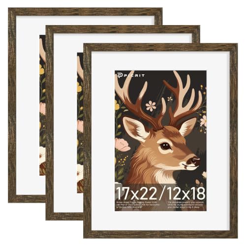 Image of Picrit 17x22 Rustic Brown Picture Frame, Poster Frame for Wall, 3 Pack