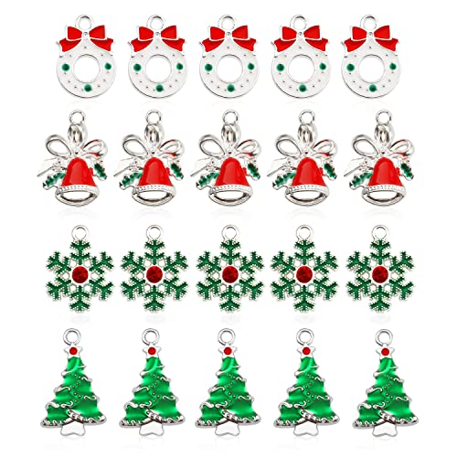 AIEX 20 Stück Weihnachtsanhänger, Emaille Charms für Schmuckherstellung - Weihnachtsbaumglocken, Schneeflocken, Kranz - DIY Anhänger für Basteln,...