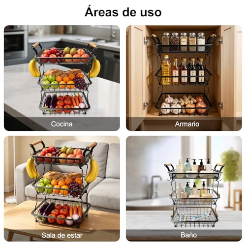 Cesta de frutas de 3 niveles para organizar tu encimera de cocina con estilo 5