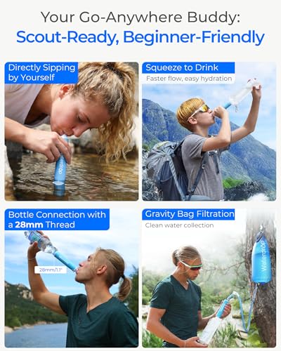 Image of Waterdrop Water Filter Straw with Gravity Water Bag, Portable Camping Filtration System, Drinking Water Purifier for Emergency Hiking Travel Backpacking
