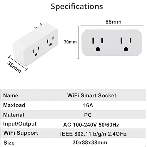 Miniatura 3 de QIACHIP Enchufe inteligente con temporizador de 16A2000 W con 2 enchufes de control independiente, control remoto de la aplicación Ewelink, enchufe