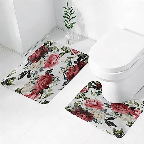 Non Slip Kitchen Mats - Runner Carpet Set Of 2Shabby Flora Case,Country Style Floral Flower Roses Watercolor Im Printed Absorbent Long Area Rug - Soft Washable Indoor Floor Mats For House Sink Office