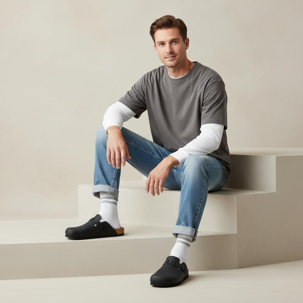 CUSHIONAIRE Haze Mens Clogs | Comfortable Slip-On Clogs for Men with Arch Support and Cork Suede Footbed | Perfect Potato Shoes for Indoor & Outdoor Use | Black 11 - Image 4