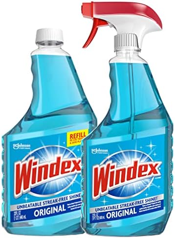Windex Original Blue Glass and Window Cleaner Bundle - Includes a 23 fl oz Spray and a 32 fl oz Refill