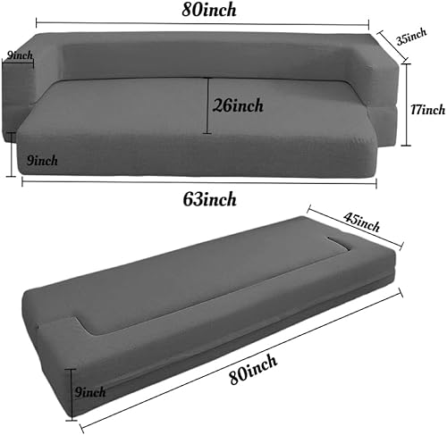 Miniatura 2 de Sofá cama, sofá cama, colchón plegable de 80 pulgadas, tela de lino moderna con funda de sofá lavable, futón de espuma viscoelástica, sofá cama,