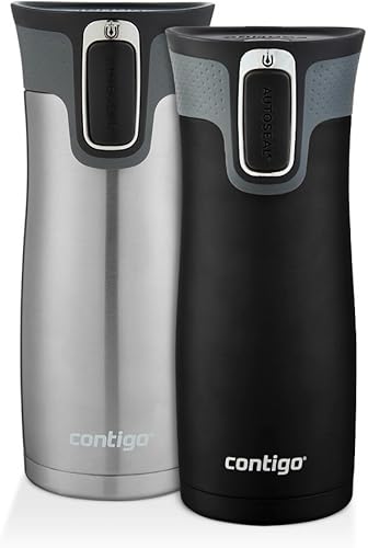Miniatura 151 de Contigo Autoseal West Loop - Taza de viaje de acero inoxidable con aislamiento de vacío (16 oz, acero inoxidable/azul Mónaco, 2 unidades)